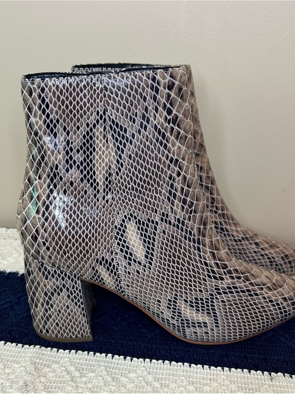 Marc Fisher Snake-Print Ankle Boots in Brown and Black